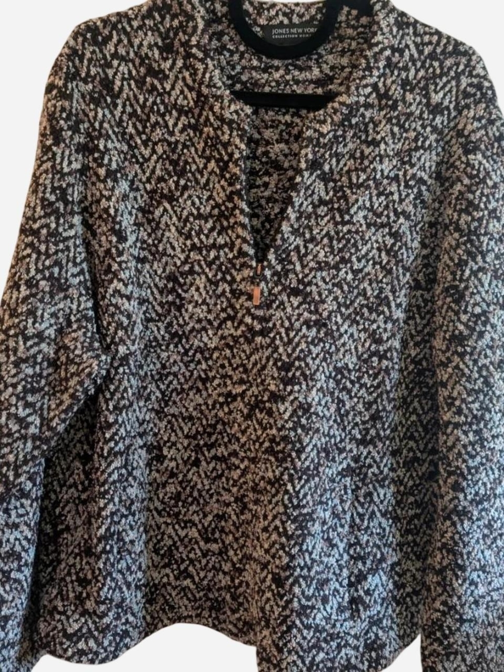 Jones New York Black and White Textured zip Up Coat